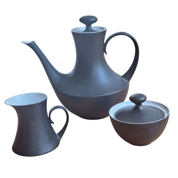 Espana Noche Block Bidasoa Demitasse/Tea Serving Pieces Spain VTG Black Matte - Picture 1 of 13